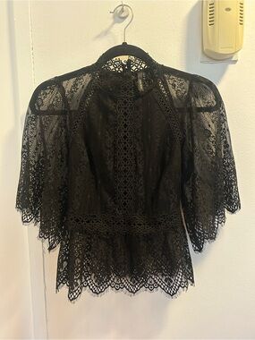 Ever New Black Lace Peplum Blouse with High Neck Sz 0 XS